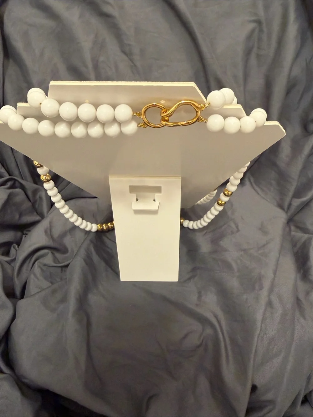 Vintage White and Gold Beaded Layered Necklace - Women’s Fashion Jewelry
